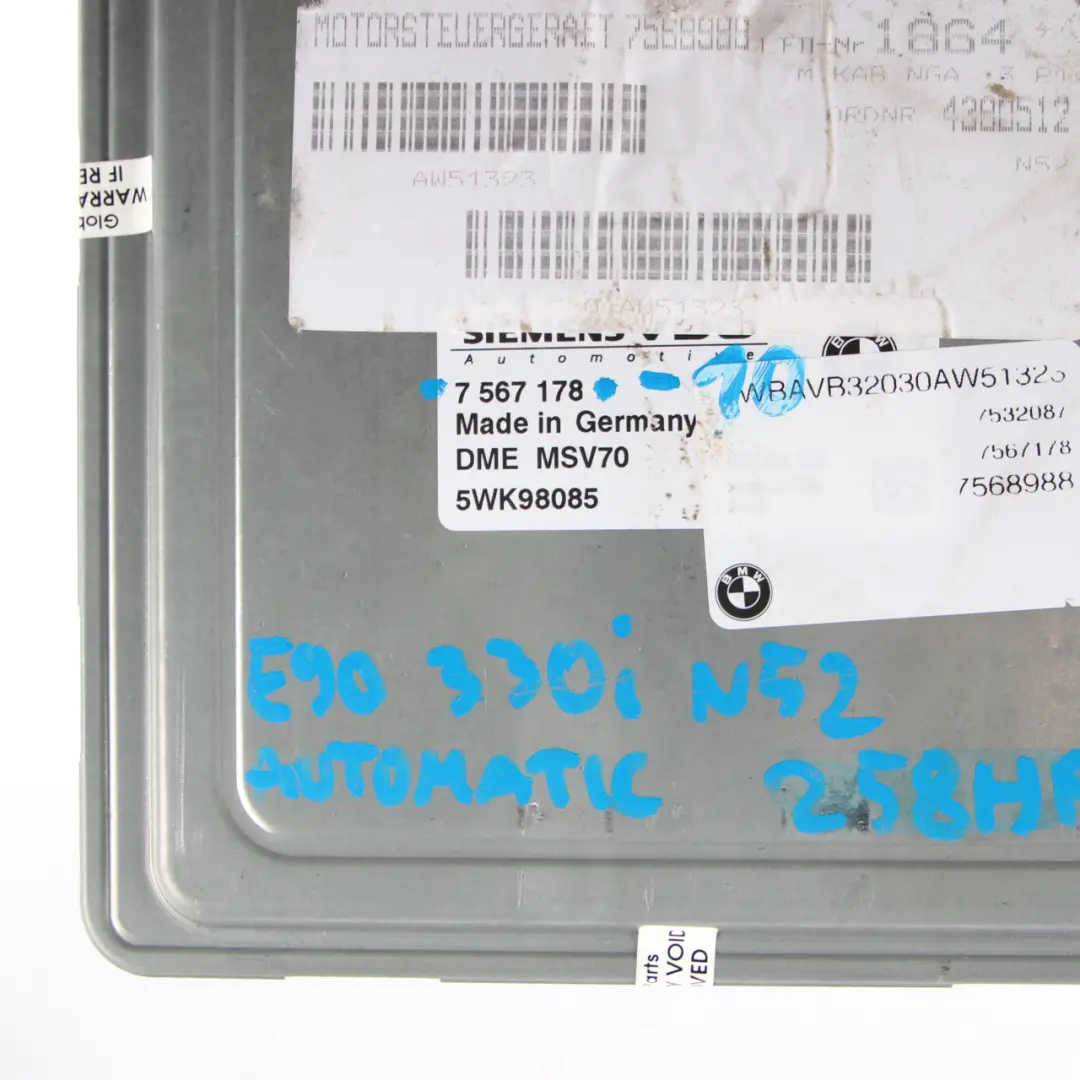N52 ECU Kit DME CAS3 Key Automatic to BMW E87 E60 E90 130i 330i 530i with Part number 7567178 BMW E87 E60 E90 130i 330i 530i N52 ECU Kit DME CAS3 Key Automatic - SKU 7567178-10 - Part number 7567178