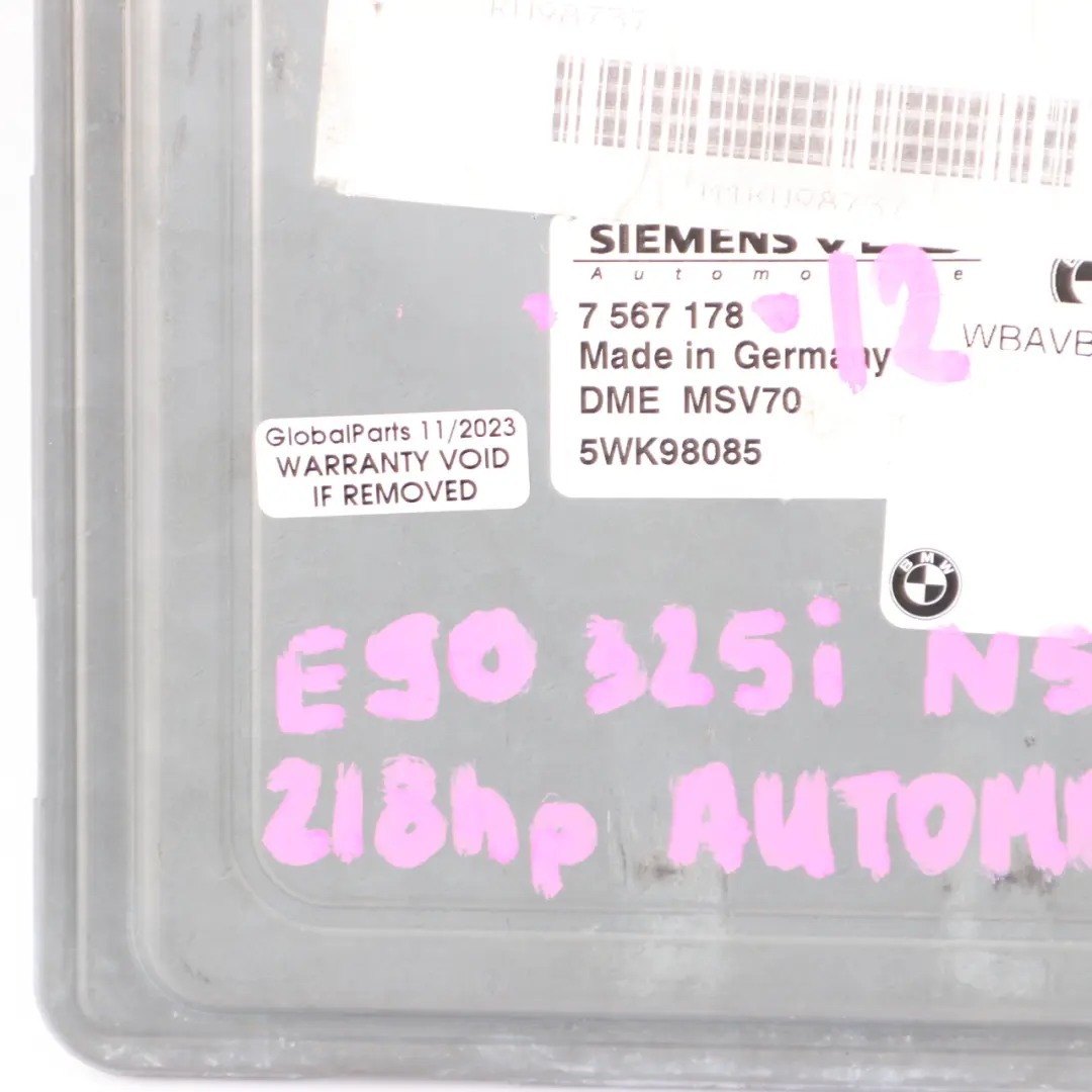 N52 325i 525i 218HP ECU Kit DME CAS3 Key Automatic to BMW E60 E90 E91 with Part number 7567178 BMW E60 E90 E91 N52 325i 525i 218HP ECU Kit DME CAS3 Key Automatic - SKU 7567178-12 - Part number 7567178