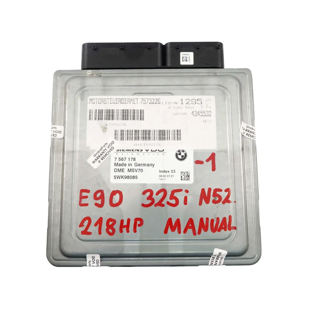 BMW 3 5 Series E60 E90 325i 525i N52 218HP DME ECU Kit CAS3 Key Manual - SKU 7567178-1 - Part number 7567178