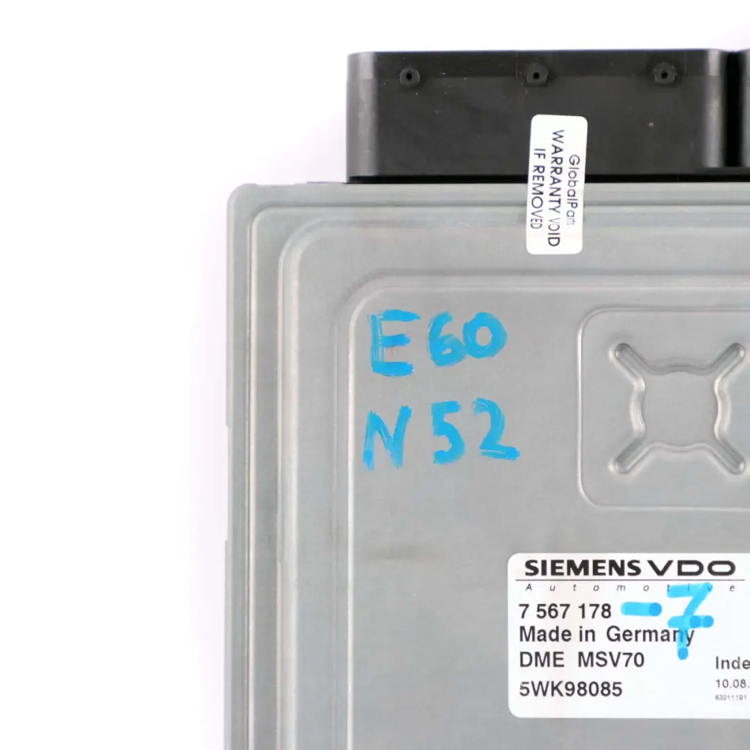 N52 ECU Engine Control Unit DME Automatic to BMW E60 E65 E90 E91 Petrol with Part number 7567178 BMW E60 E65 E90 E91 Petrol N52 ECU Engine Control Unit DME Automatic - SKU 7567178-7 - Part number 7567178
