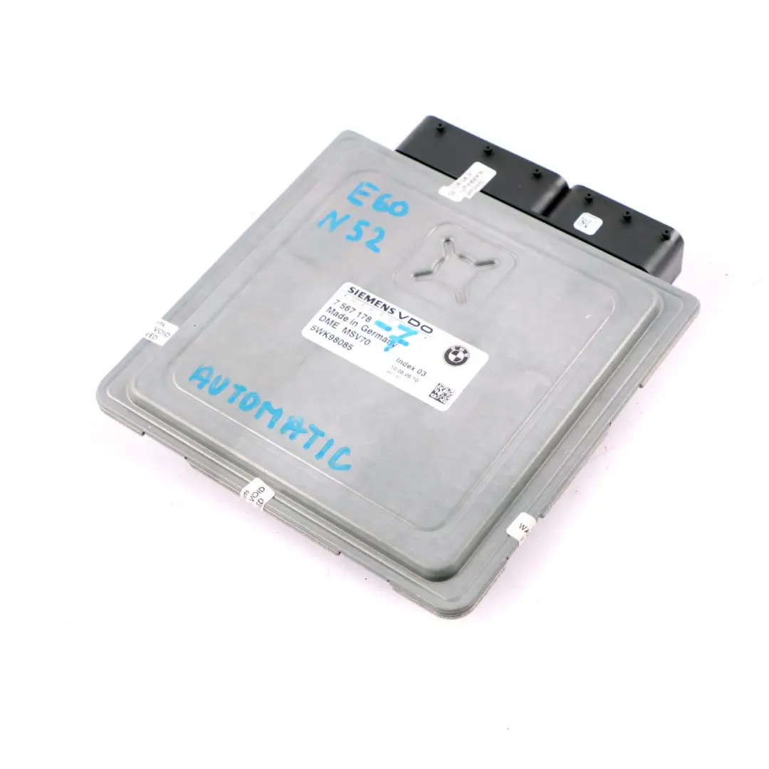 N52 ECU Engine Control Unit DME Automatic to BMW E60 E65 E90 E91 Petrol with Part number 7567178 BMW E60 E65 E90 E91 Petrol N52 ECU Engine Control Unit DME Automatic - SKU 7567178-7 - Part number 7567178