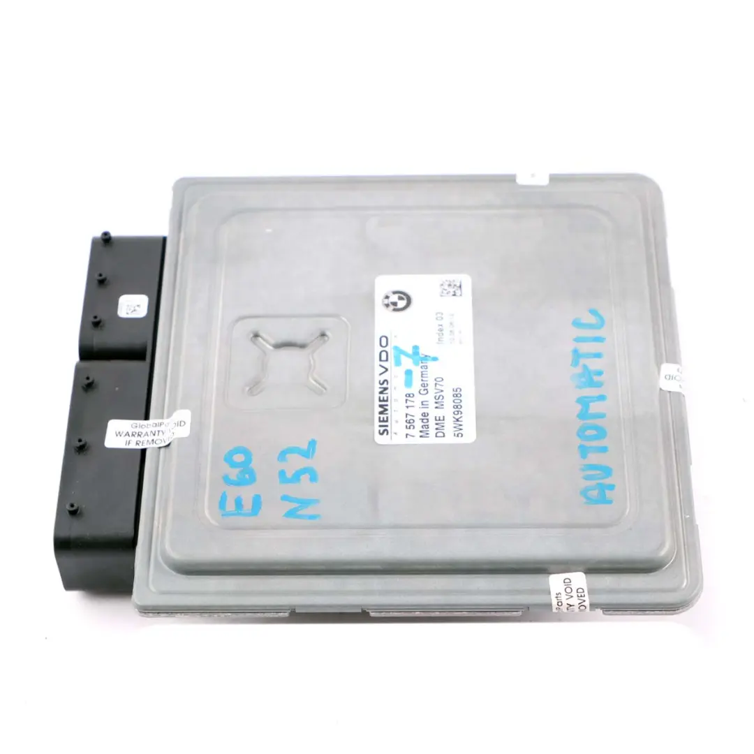 N52 ECU Engine Control Unit DME Automatic to BMW E60 E65 E90 E91 Petrol with Part number 7567178 BMW E60 E65 E90 E91 Petrol N52 ECU Engine Control Unit DME Automatic - SKU 7567178-7 - Part number 7567178