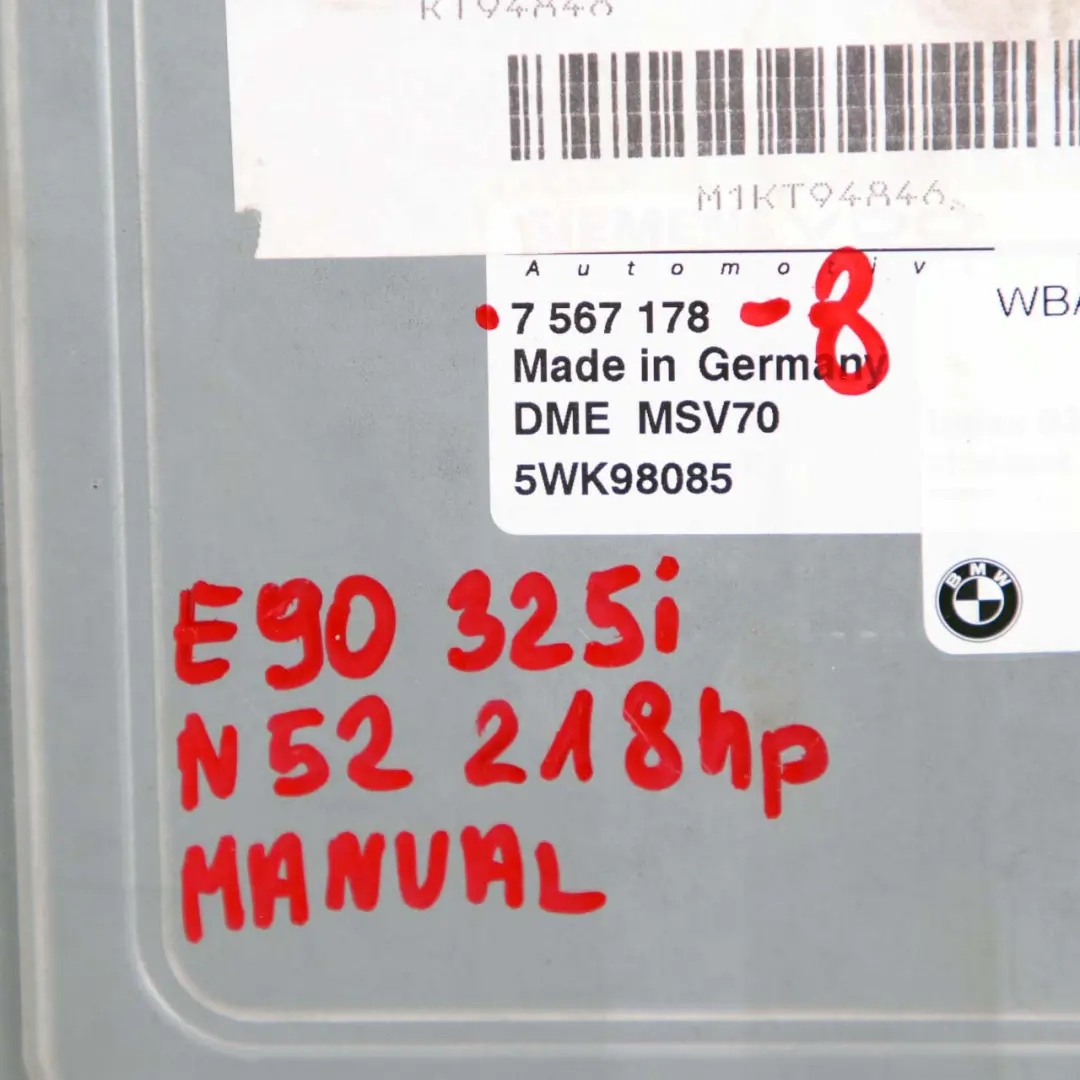 BMW 3 5 E60 E90 E91 325i 525i N52 218HP ECU Kit DME CAS3 Keys Manual - SKU 7567178-8 - Part number 7567178