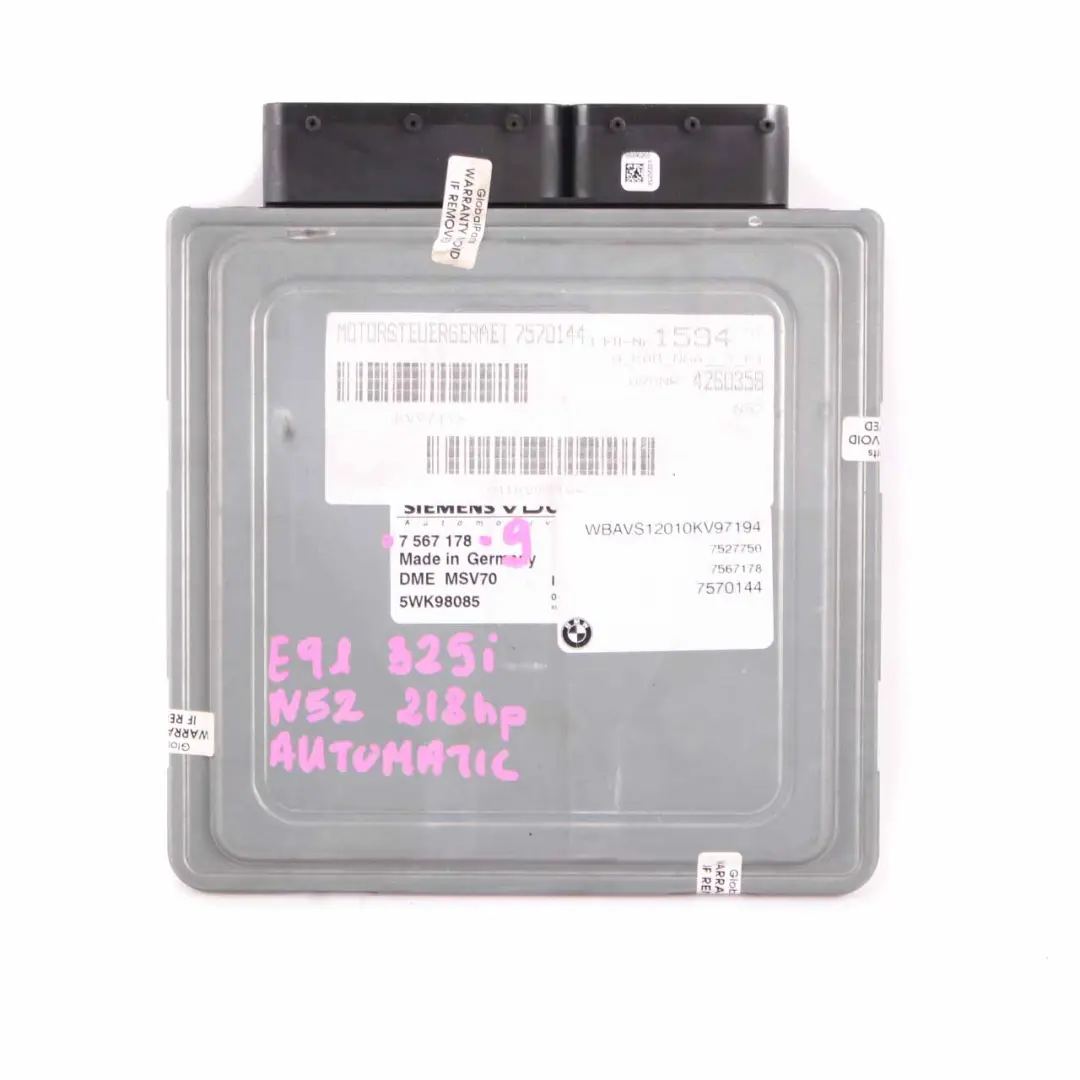 BMW E60 E90 325i 525i N52 218HP ECU Module Kit DME CAS3 Key Automatic - SKU 7567178-9 - Part number 7567178