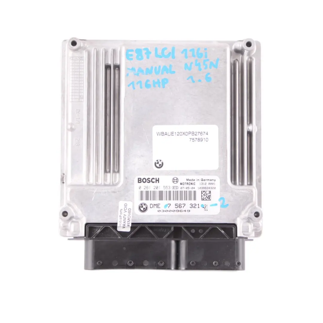 BMW E81 E87 LCI E90 116i 316i 1.6 N45N ECU Kit DME + CAS3 + Key Manual - SKU 7567321-2 - Part number 7567321