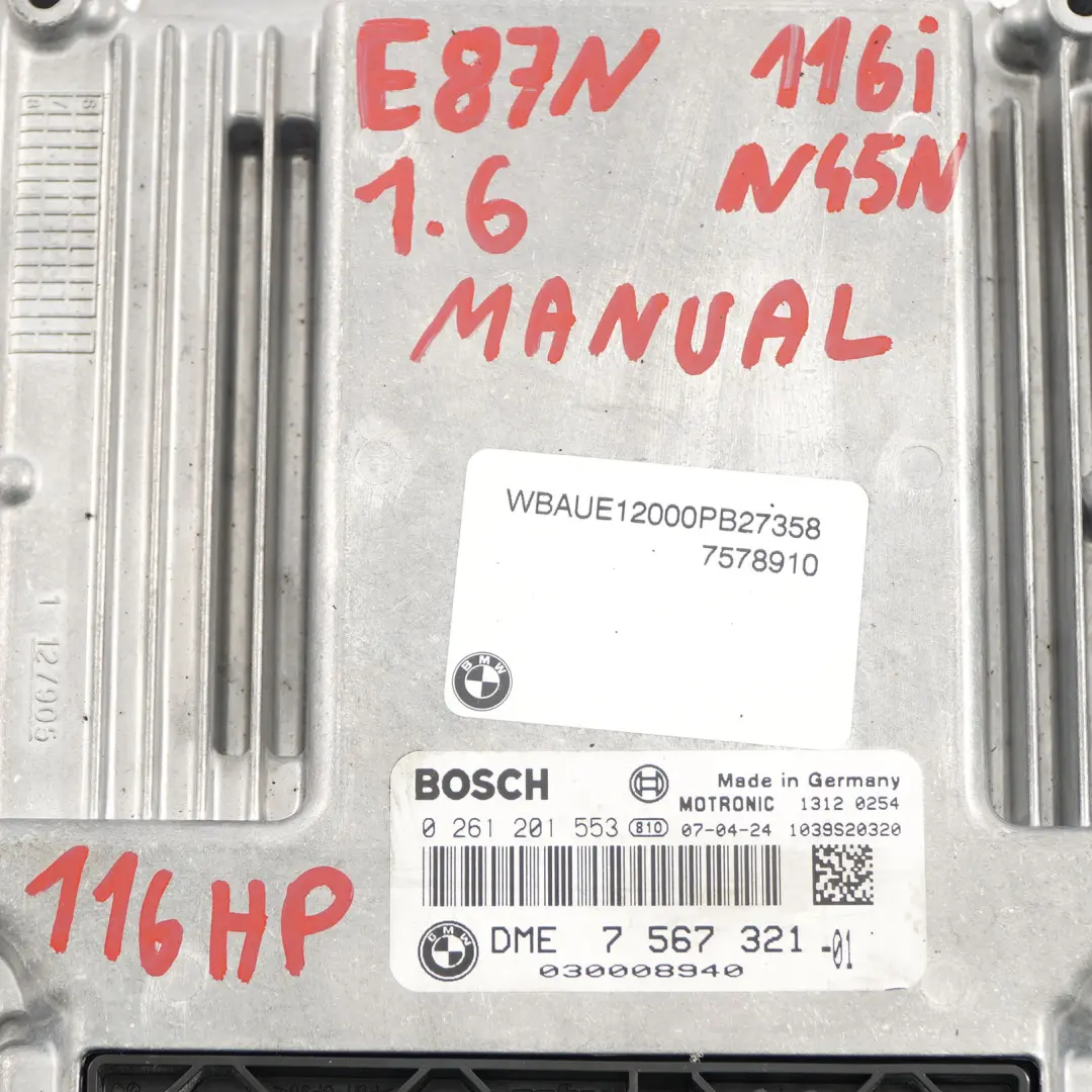 N45N ECU Steuergerät DME für BMW E81 E87 LCI E90 116i 316i 1.6 mit Teilenummer 7567321 BMW E81 E87 LCI E90 116i 316i 1.6 N45N ECU Steuergerät DME - SKU 7567321 - Teilenummer 7567321