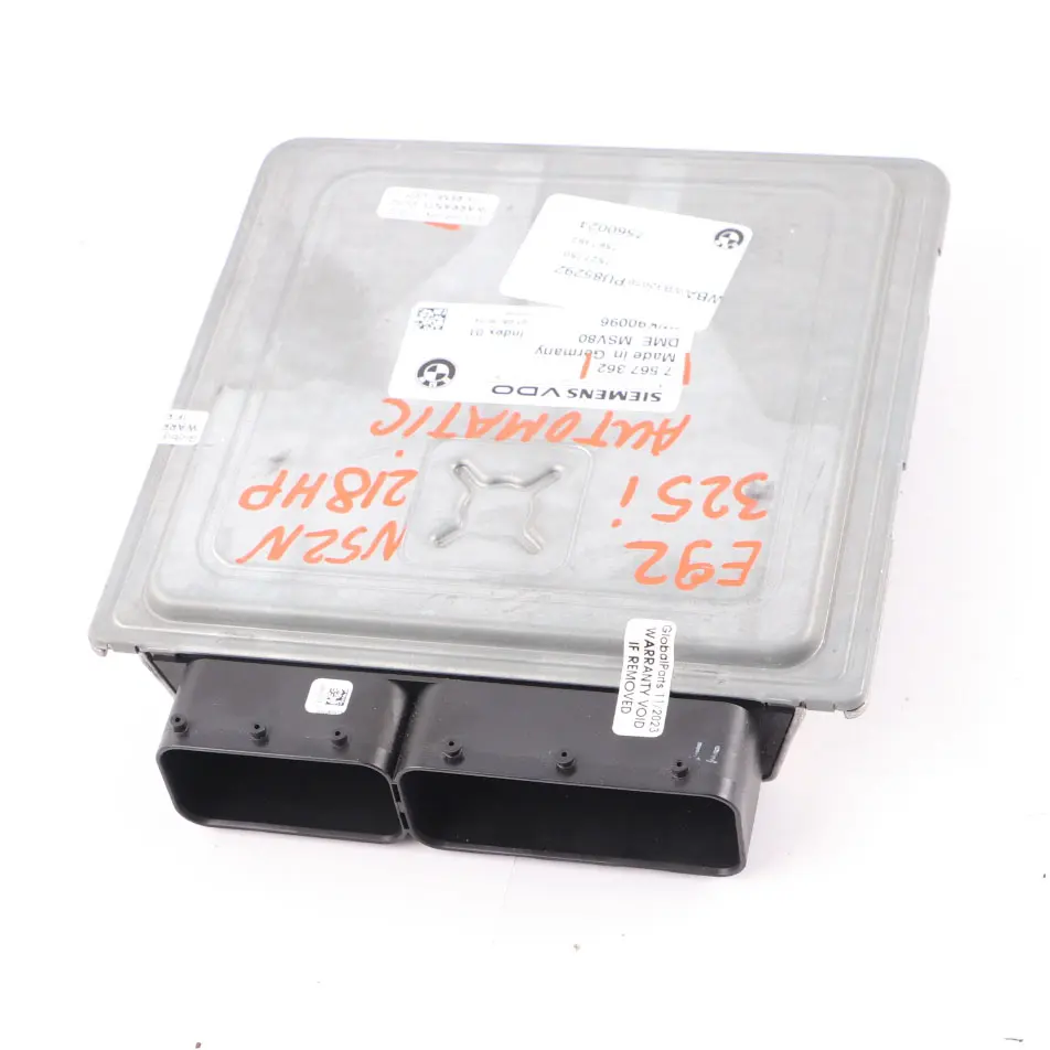 218HP N52N ECU Control Unit DME MSV80 Automatic to BMW E90 E91 E92 325i with Part number 7567362 BMW E90 E91 E92 325i 218HP N52N ECU Control Unit DME MSV80 Automatic - SKU 7567362-1 - Part number 7567362