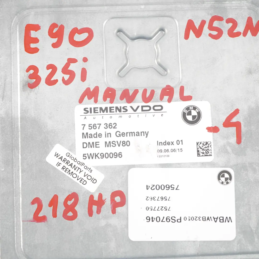 N52N 218HP ECU Unidad De Control Kit DME CAS3 Clave Manual para BMW E92 325i con número de pieza 7567362 BMW E92 325i N52N 218HP ECU Unidad De Control Kit DME CAS3 Clave Manual - SKU 7567362-4 - Número de pieza 7567362