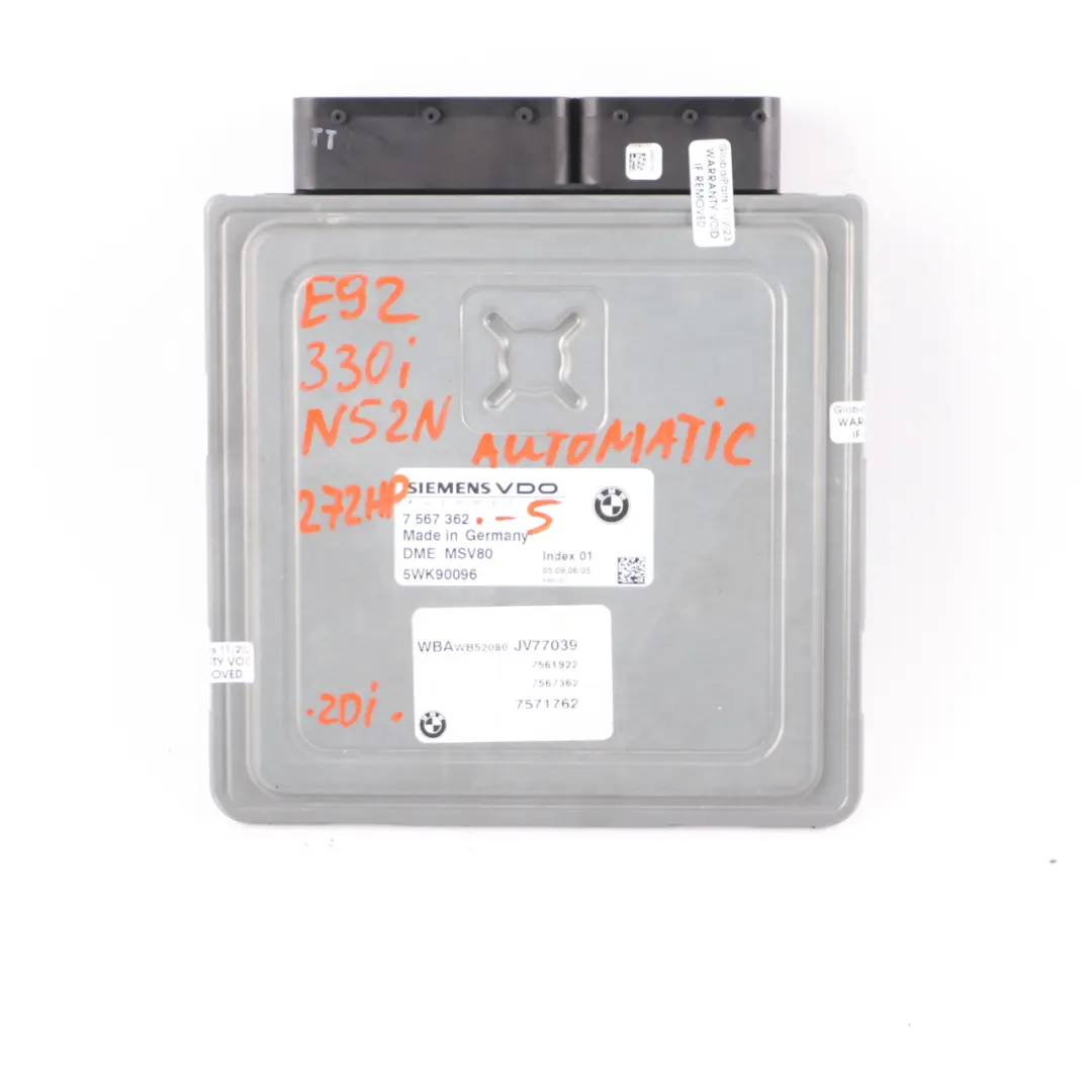 N52N 272HP ECU Control Unit Kit DME CAS3 + 2 Keys Automatic to BMW E92 330i with Part number 7567362 BMW E92 330i N52N 272HP ECU Control Unit Kit DME CAS3 + 2 Keys Automatic - SKU 7567362-5 - Part number 7567362