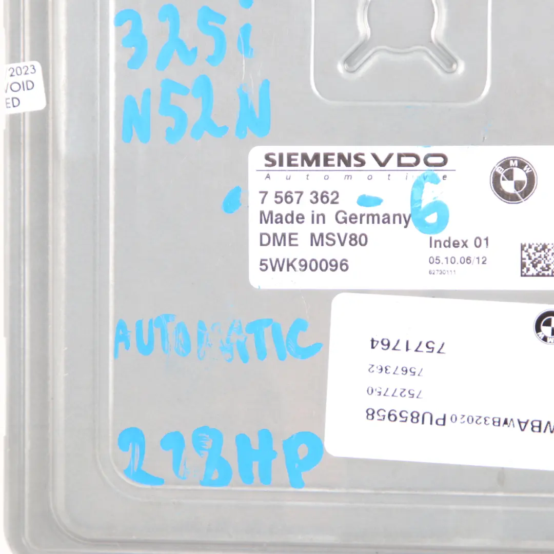 BMW E92 325i N52N 218HP ECU Control Unit Kit DME CAS3 + Key Automatic - SKU 7567362-6 - Part number 7567362