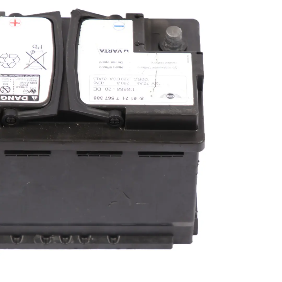 Varta 12V Accumulator Battery 70Ah 760A to Mini with Part number 7567388 Mini Varta 12V Accumulator Battery 70Ah 760A - SKU 7567388 - Part number 7567388
