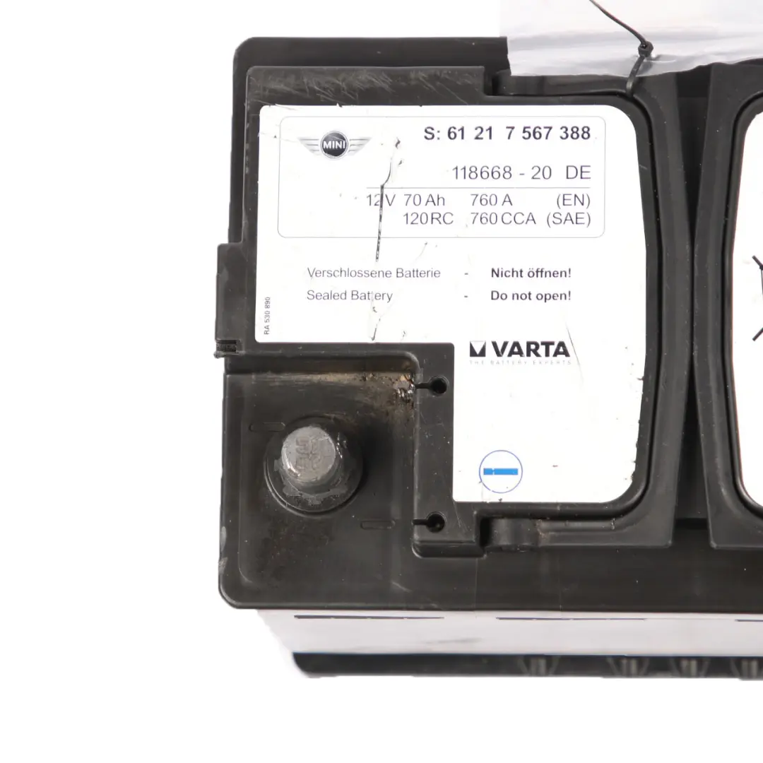 Varta 12V Accumulator Battery 70Ah 760A to Mini with Part number 7567388 Mini Varta 12V Accumulator Battery 70Ah 760A - SKU 7567388 - Part number 7567388
