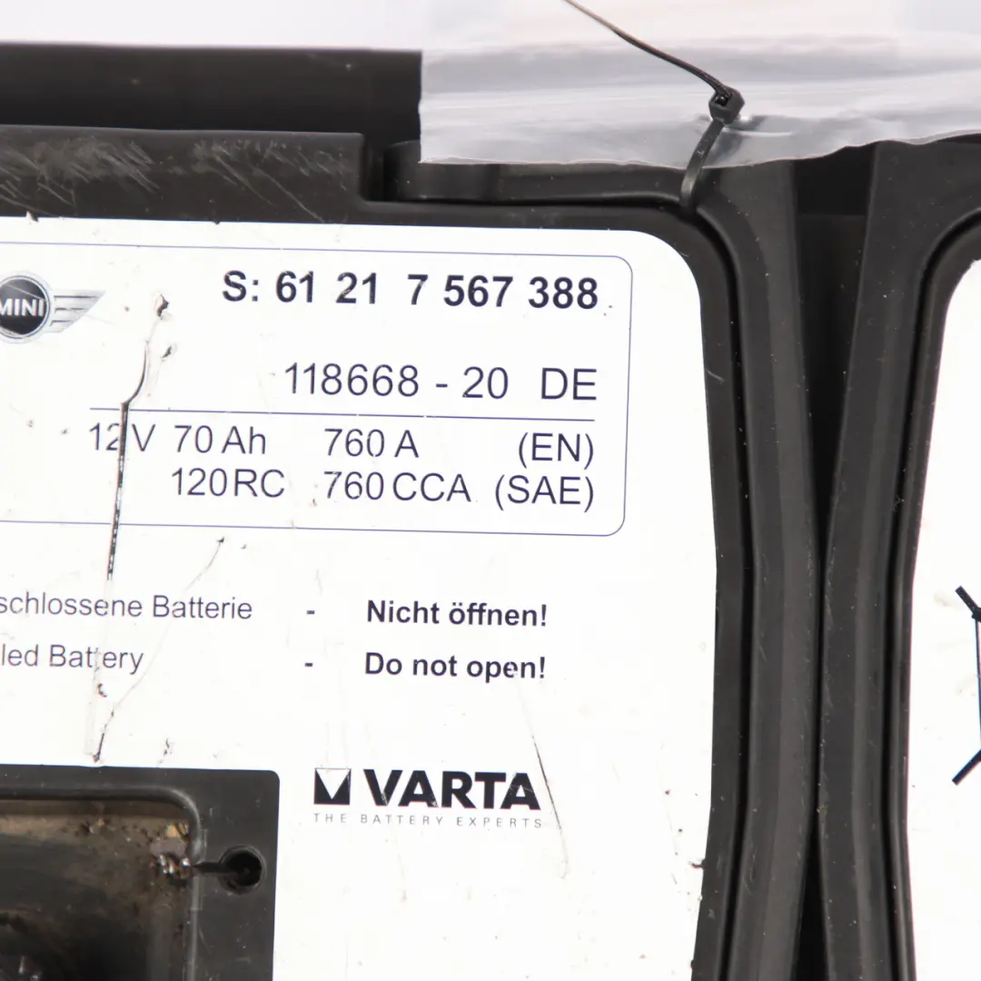Varta 12V Accumulator Battery 70Ah 760A to Mini with Part number 7567388 Mini Varta 12V Accumulator Battery 70Ah 760A - SKU 7567388 - Part number 7567388