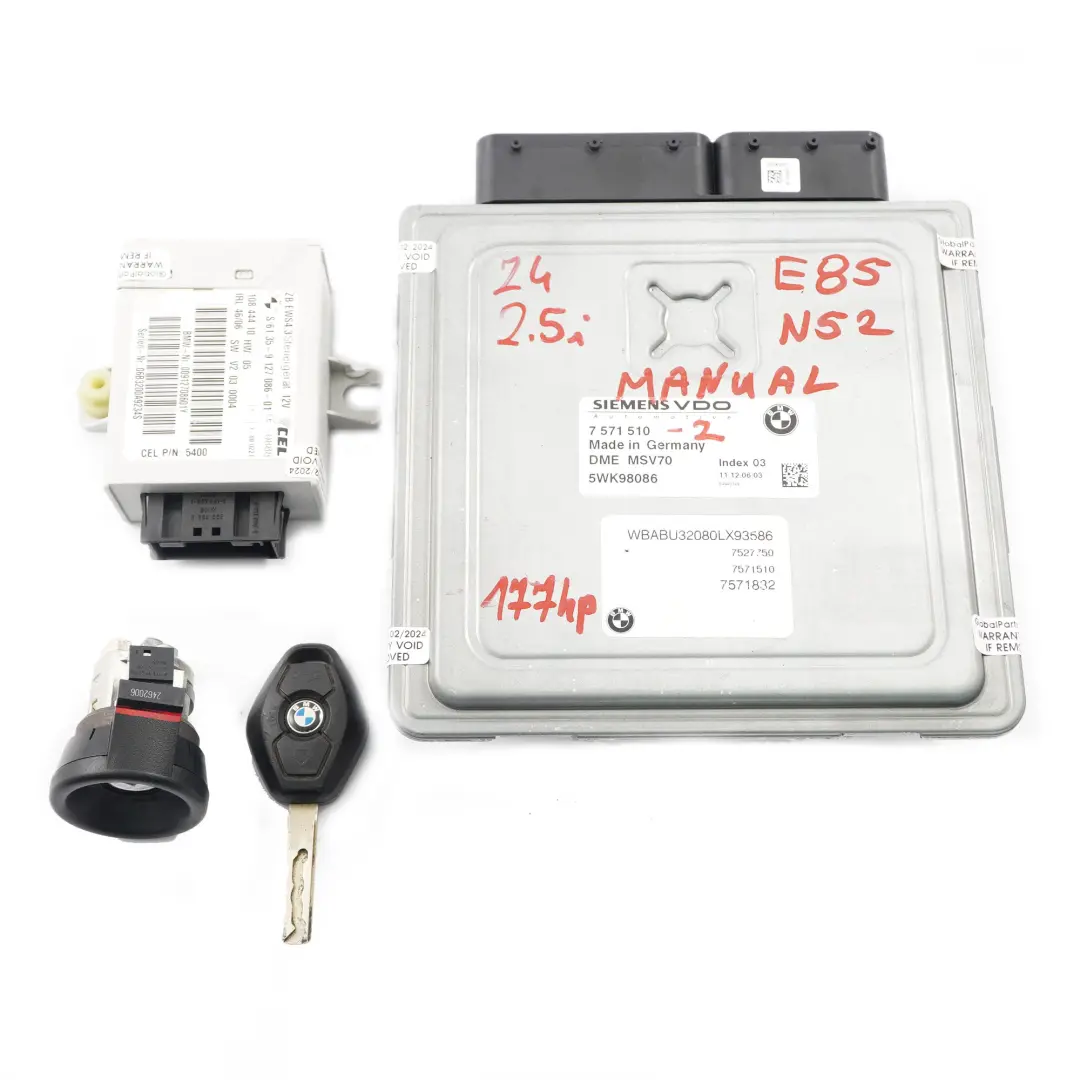 N52 177PS ECU Kit DME EWS Schlüssel Schaltgetriebe für BMW Z4 E85 2.5i mit Teilenummer 7571510 BMW Z4 E85 2.5i N52 177PS ECU Kit DME EWS Schlüssel Schaltgetriebe - SKU 7571510-2 - Teilenummer 7571510