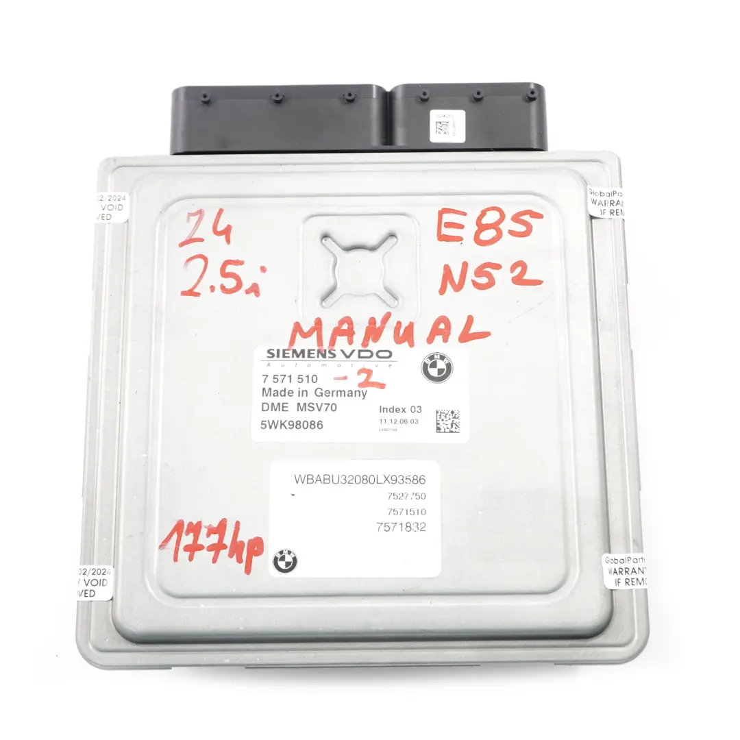 N52 177HP ECU Kit DME EWS + Key Manual to BMW Z4 E85 Roadster 2.5i with Part number 7571510 BMW Z4 E85 Roadster 2.5i N52 177HP ECU Kit DME EWS + Key Manual - SKU 7571510-2 - Part number 7571510