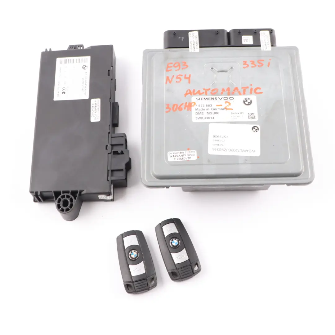 N54 ECU Kit Control Unit DME CAS3 Keys Automatic to BMW E90 E92 335i Petrol with Part number 7573863 BMW E90 E92 335i Petrol N54 ECU Kit Control Unit DME CAS3 Keys Automatic - SKU 7573863-2 - Part number 7573863