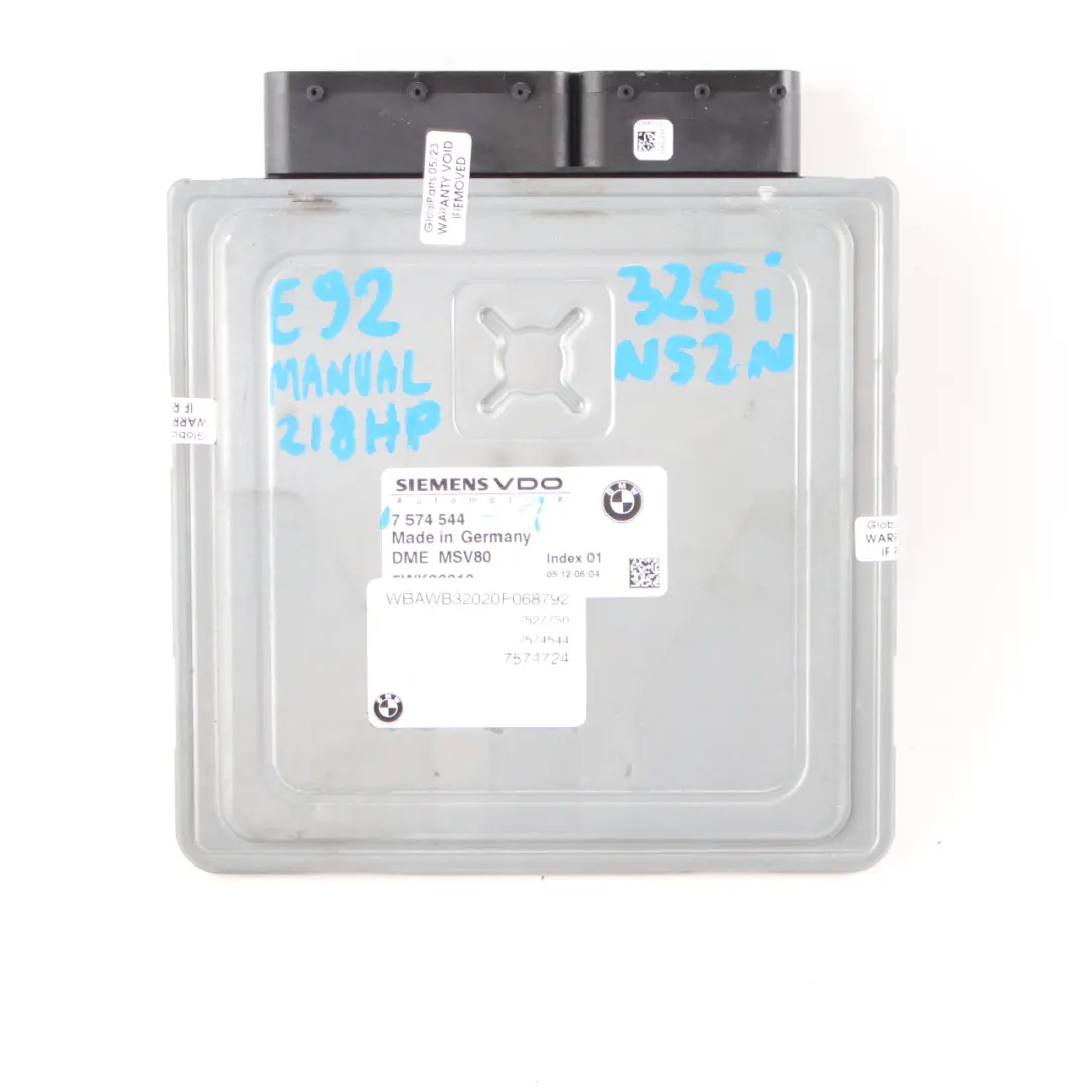 BMW E90 E91 E92 N52N 325i 218HP ECU Kit DME 7574544 CAS3 + Key Manual - SKU 7574544-1 - Part number 8613000