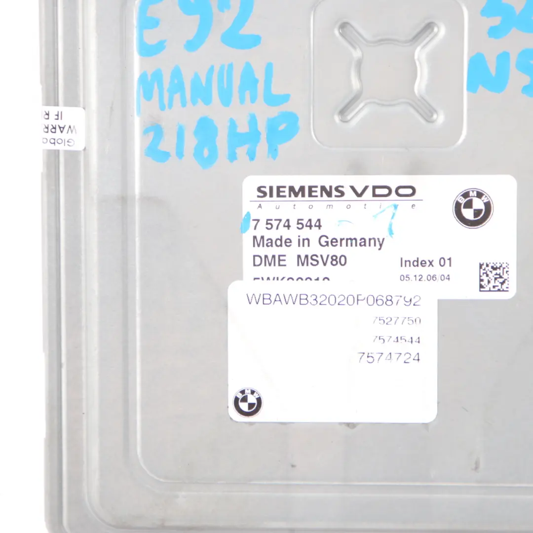 N52N 325i 218HP ECU Kit DME 7574544 CAS3 + Key Manual to BMW E90 E91 E92 with Part number 8613000 BMW E90 E91 E92 N52N 325i 218HP ECU Kit DME 7574544 CAS3 + Key Manual - SKU 7574544-1 - Part number 8613000