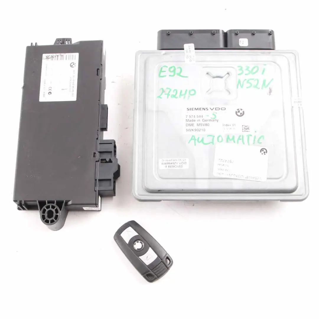 N52N 330i 272HP ECU Kit Module DME CAS3 + Key Automatic to BMW E90 E91 E92 with Part number 7574544 BMW E90 E91 E92 N52N 330i 272HP ECU Kit Module DME CAS3 + Key Automatic - SKU 7574544-5 - Part number 7574544