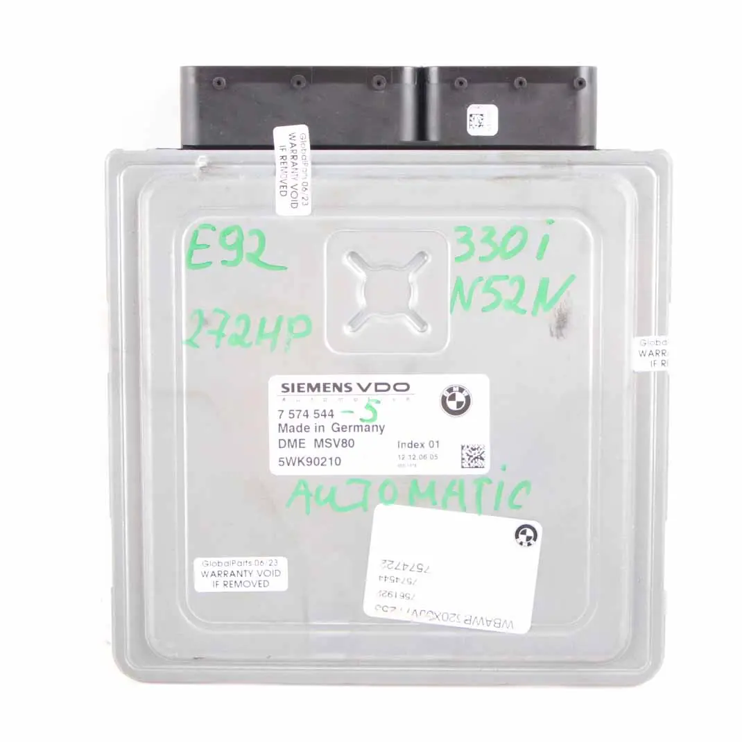 N52N 330i 272HP ECU Kit Module DME CAS3 + Key Automatic to BMW E90 E91 E92 with Part number 7574544 BMW E90 E91 E92 N52N 330i 272HP ECU Kit Module DME CAS3 + Key Automatic - SKU 7574544-5 - Part number 7574544