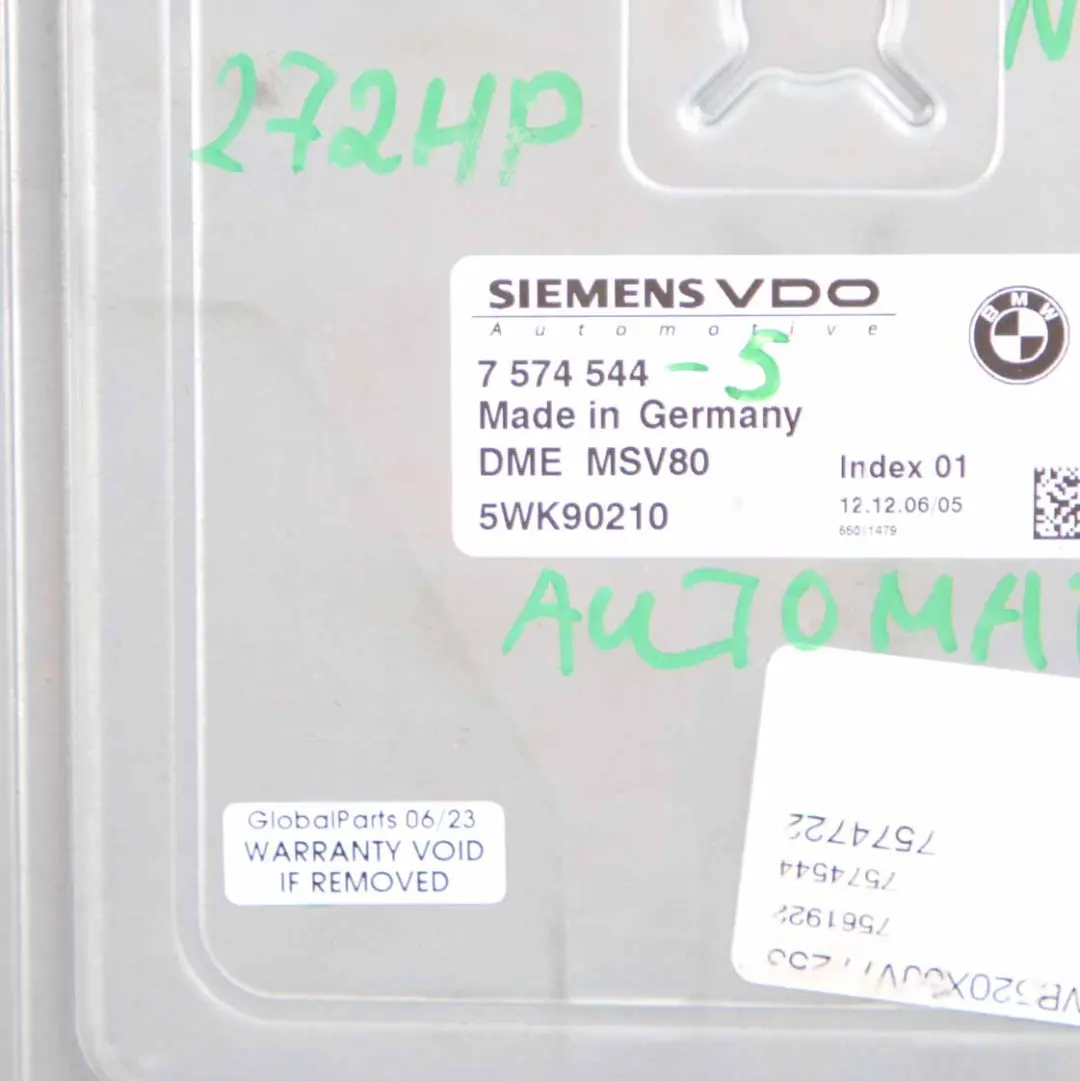 N52N 330i 272HP ECU Kit Module DME CAS3 + Key Automatic to BMW E90 E91 E92 with Part number 7574544 BMW E90 E91 E92 N52N 330i 272HP ECU Kit Module DME CAS3 + Key Automatic - SKU 7574544-5 - Part number 7574544