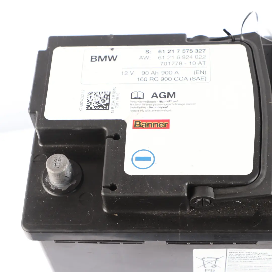 Banner AGM 12V Accumulator Battery 90Ah 900A to BMW with Part number 7575327 BMW Banner AGM 12V Accumulator Battery 90Ah 900A - SKU 7575327-1 - Part number 7575327
