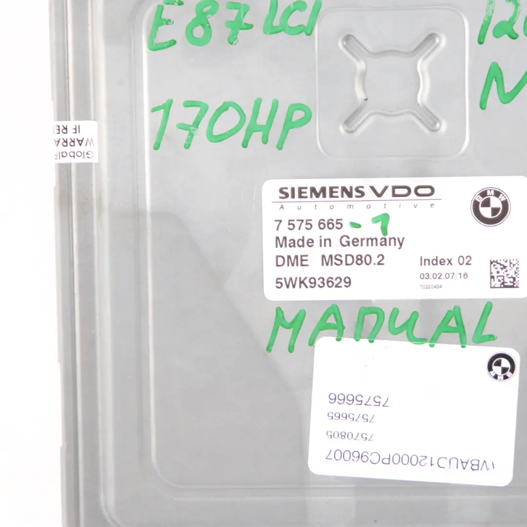 BMW E87 LCI E90 E91 120i 320i N43 Komputer Silnika ECU KIT DME - SKU 7575665-1 - Numer Części 7575665