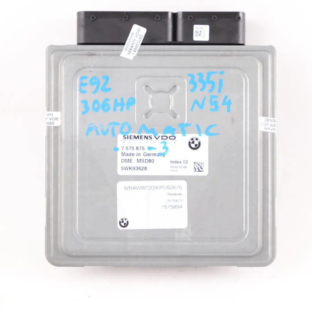 BMW E90 E91 E92 335i 306HP Engine N54 ECU Kit DME + CAS3 + Key Automatic - SKU 7575875-3 - Part number 7575875