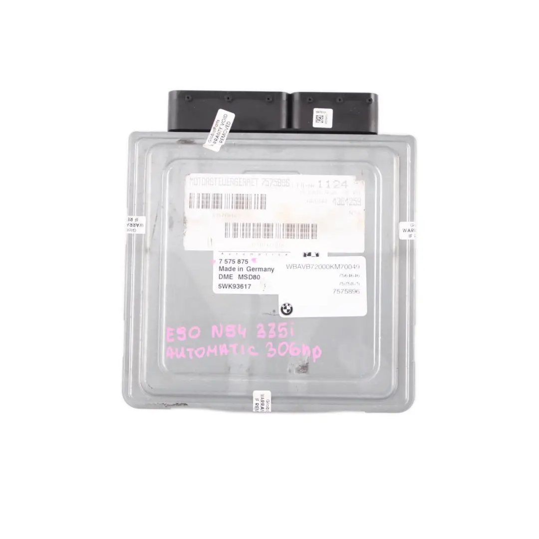 306HP N54 Engine Control Unit ECU Kit DME Automatic to BMW E90 E91 335i with Part number 7575875 BMW E90 E91 335i 306HP N54 Engine Control Unit ECU Kit DME Automatic - SKU 7575875 - Part number 7575875