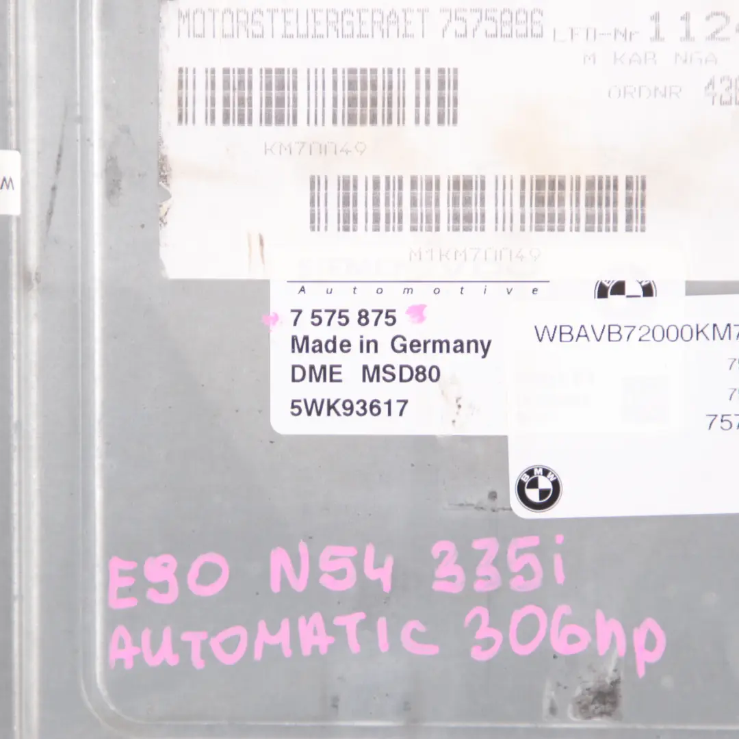 306HP N54 Engine Control Unit ECU Kit DME Automatic to BMW E90 E91 335i with Part number 7575875 BMW E90 E91 335i 306HP N54 Engine Control Unit ECU Kit DME Automatic - SKU 7575875 - Part number 7575875