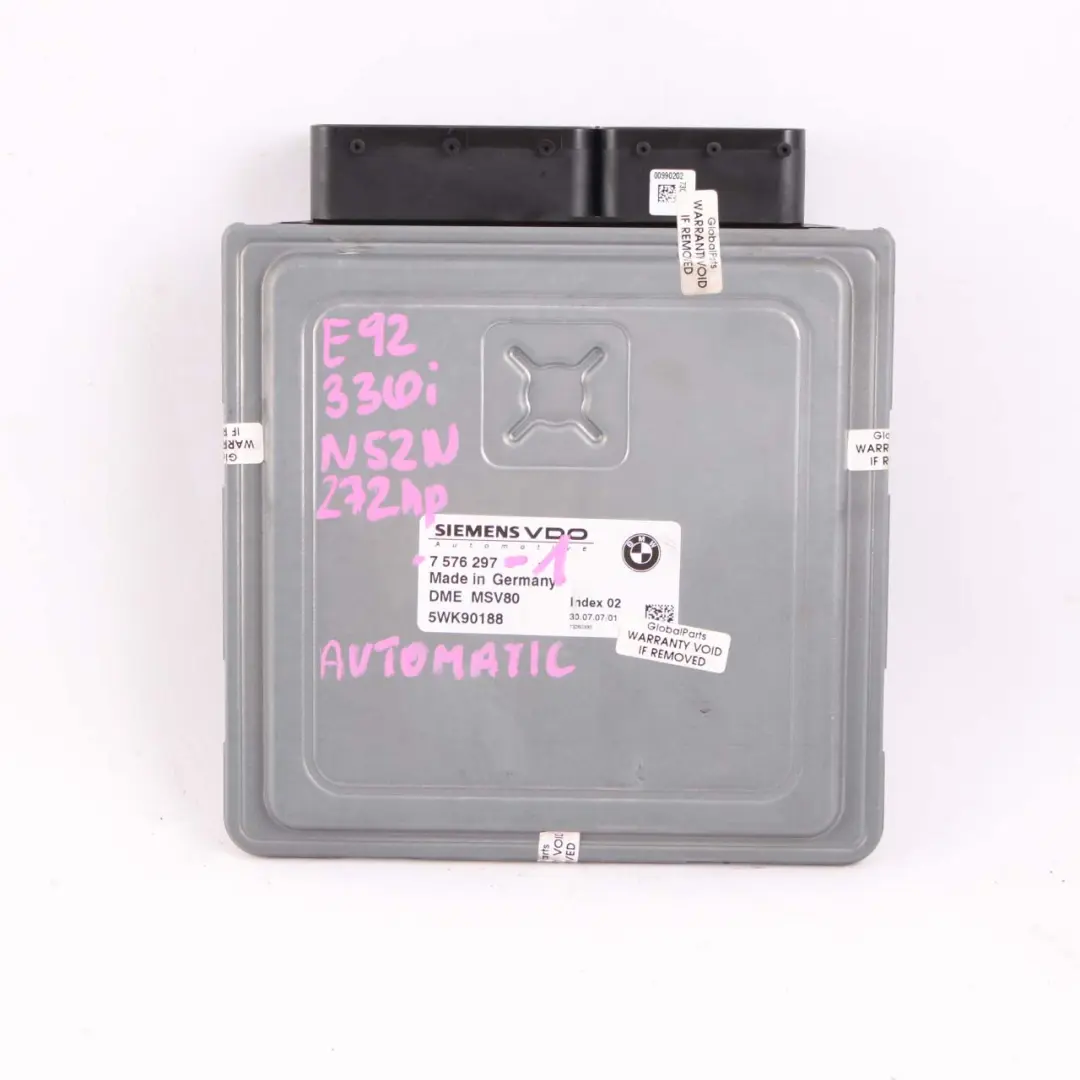 BMW E90 E92 330i 272HP N52N Engine ECU Kit DME + CAS3 + Key Automatic - SKU 7576297-1 - Part number 7576297