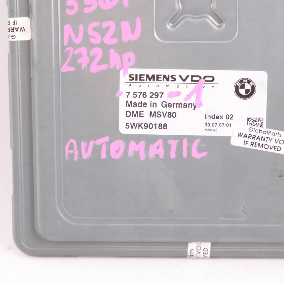 BMW E90 E92 330i 272HP N52N Engine ECU Kit DME + CAS3 + Key Automatic - SKU 7576297-1 - Part number 7576297