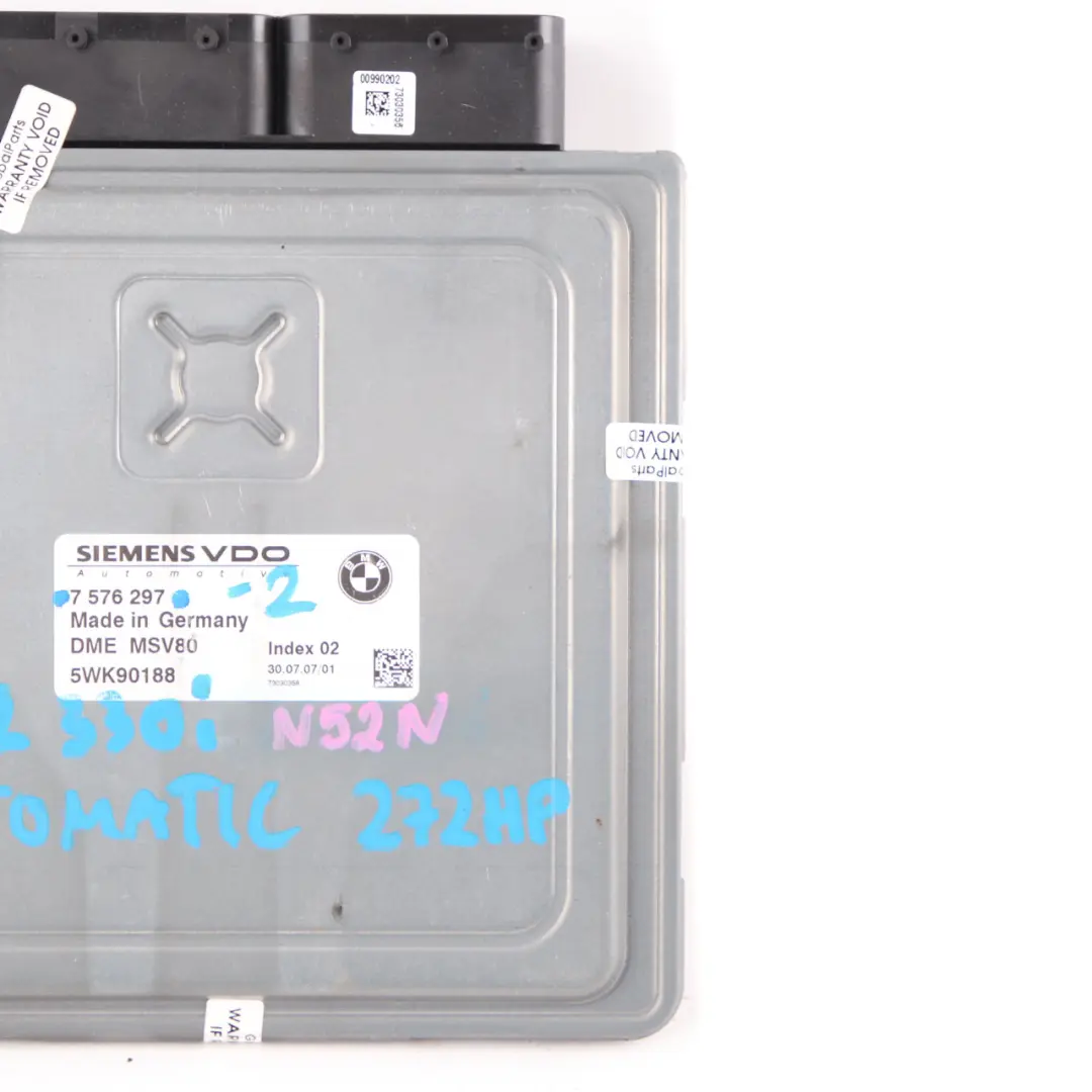 272HP N52N Engine Control Unit ECU DME Automatic to BMW E90 E92 330i with Part number 7576297 BMW E90 E92 330i 272HP N52N Engine Control Unit ECU DME Automatic - SKU 7576297-3 - Part number 7576297