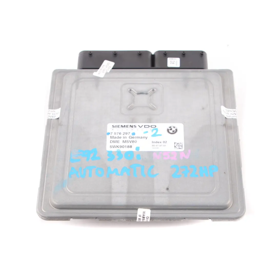 272HP N52N Engine Control Unit ECU DME Automatic to BMW E90 E92 330i with Part number 7576297 BMW E90 E92 330i 272HP N52N Engine Control Unit ECU DME Automatic - SKU 7576297-3 - Part number 7576297