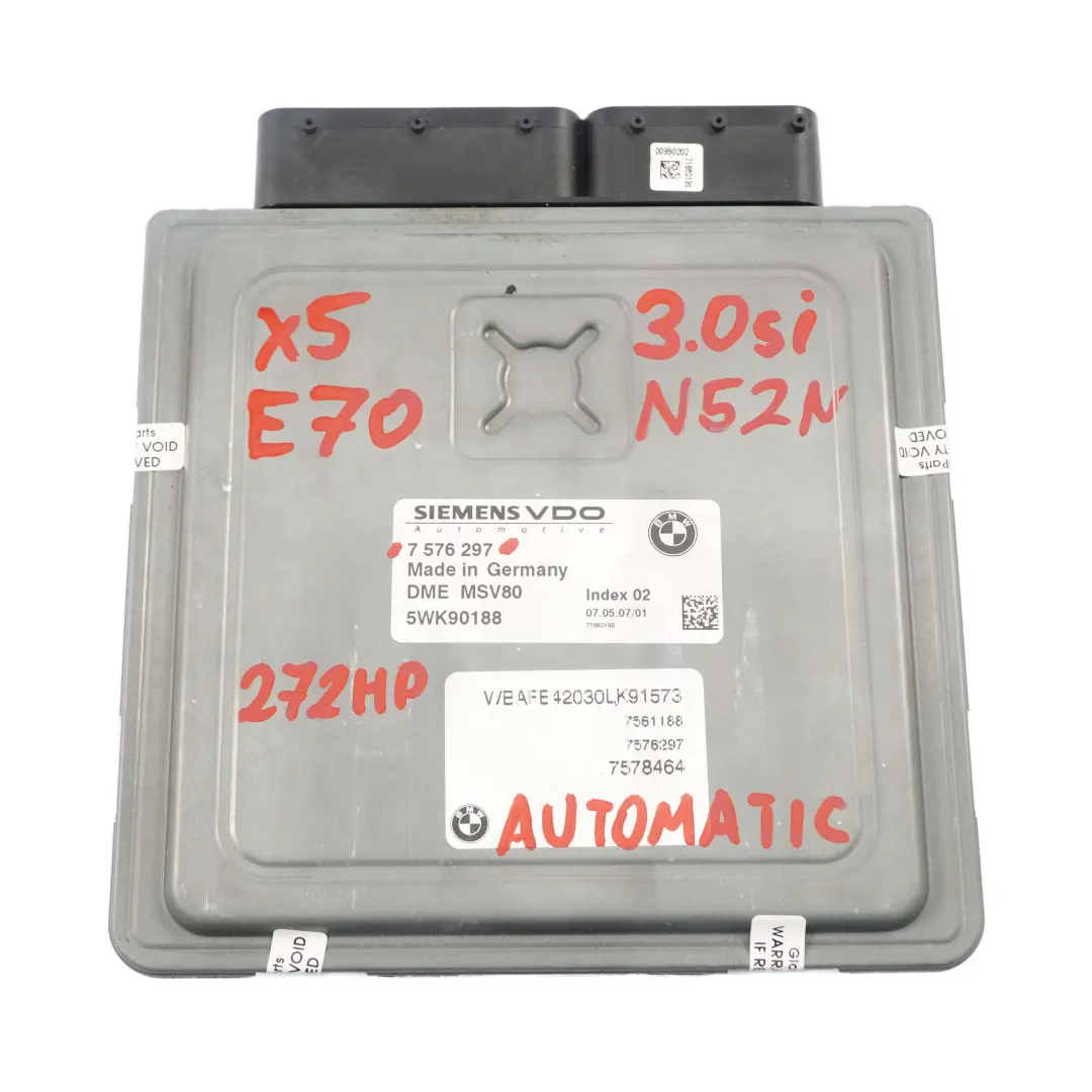 BMW X5 E70 3.0si 272HP N52N ECU Engine Control Unit Kit DME Automatic - SKU 7576297 - Part number 7576297