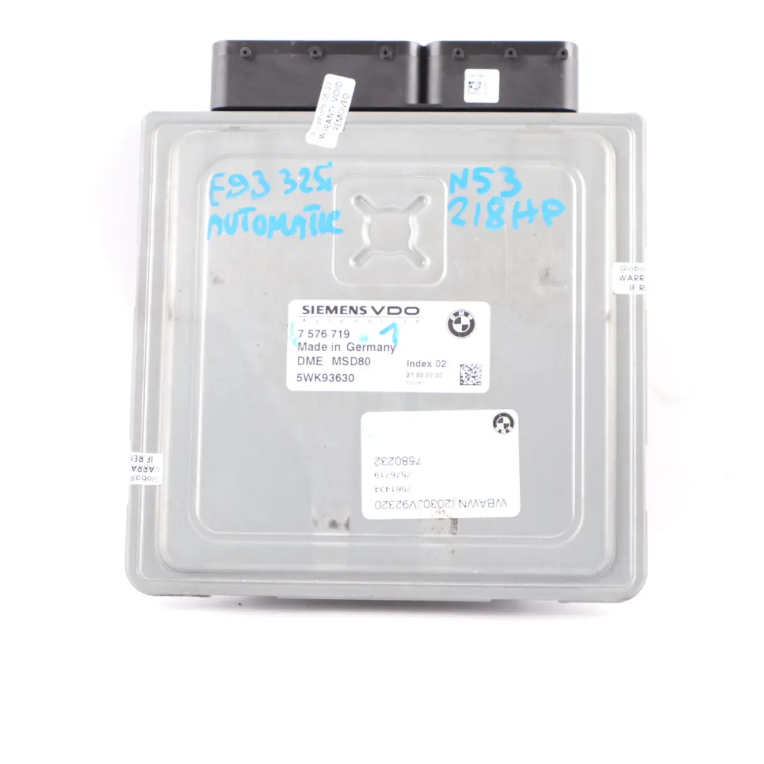 N53 218HP ECU Kit Control Unit DME Automatic BMW E90 E91 E92 E93 325i - SKU 7576719-1 - Part number 7576719