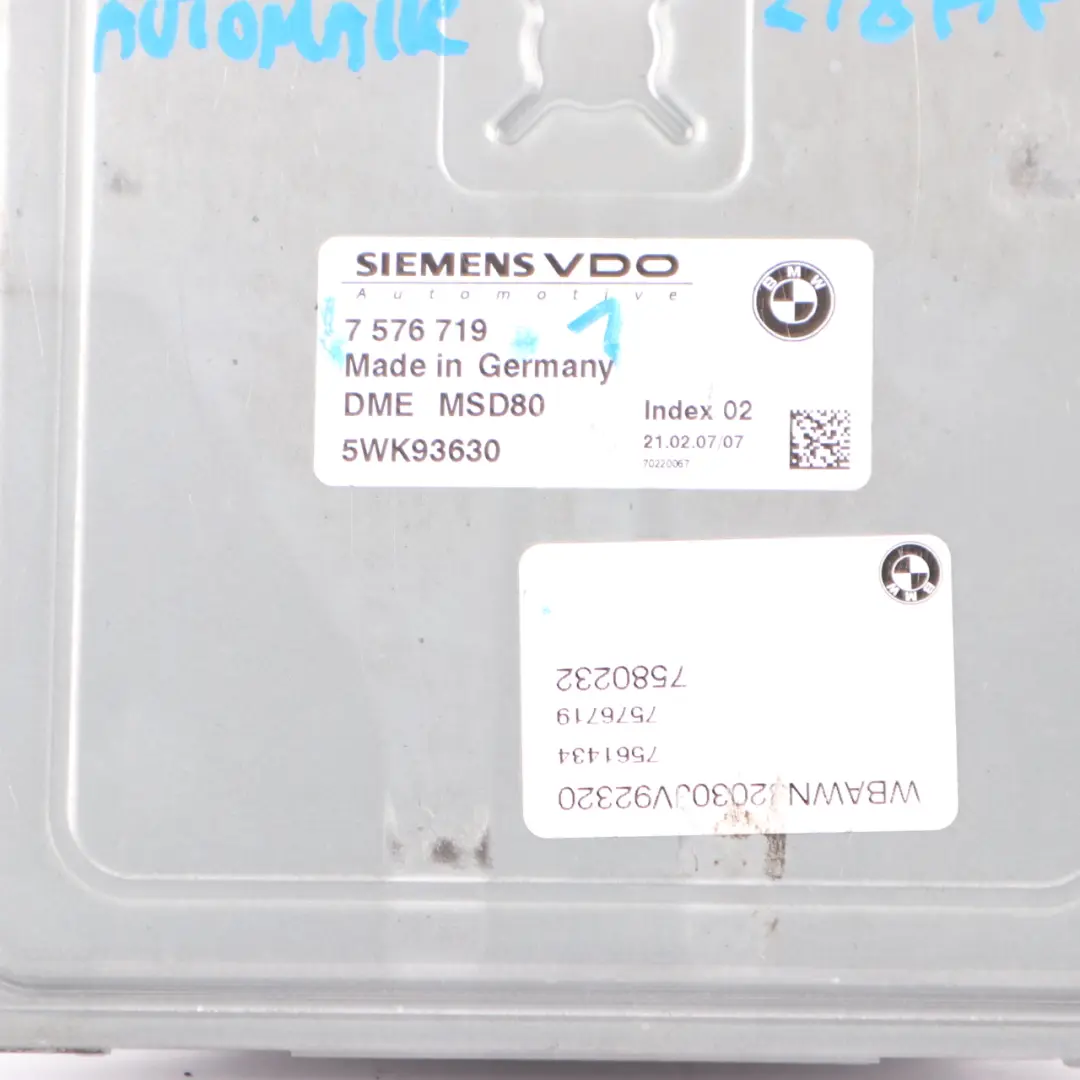 BMW E90 E91 E92 E93 325i N53 218HP ECU Kit Steuergerät DME Automatik - SKU 7576719-1 - Teilenummer 7576719