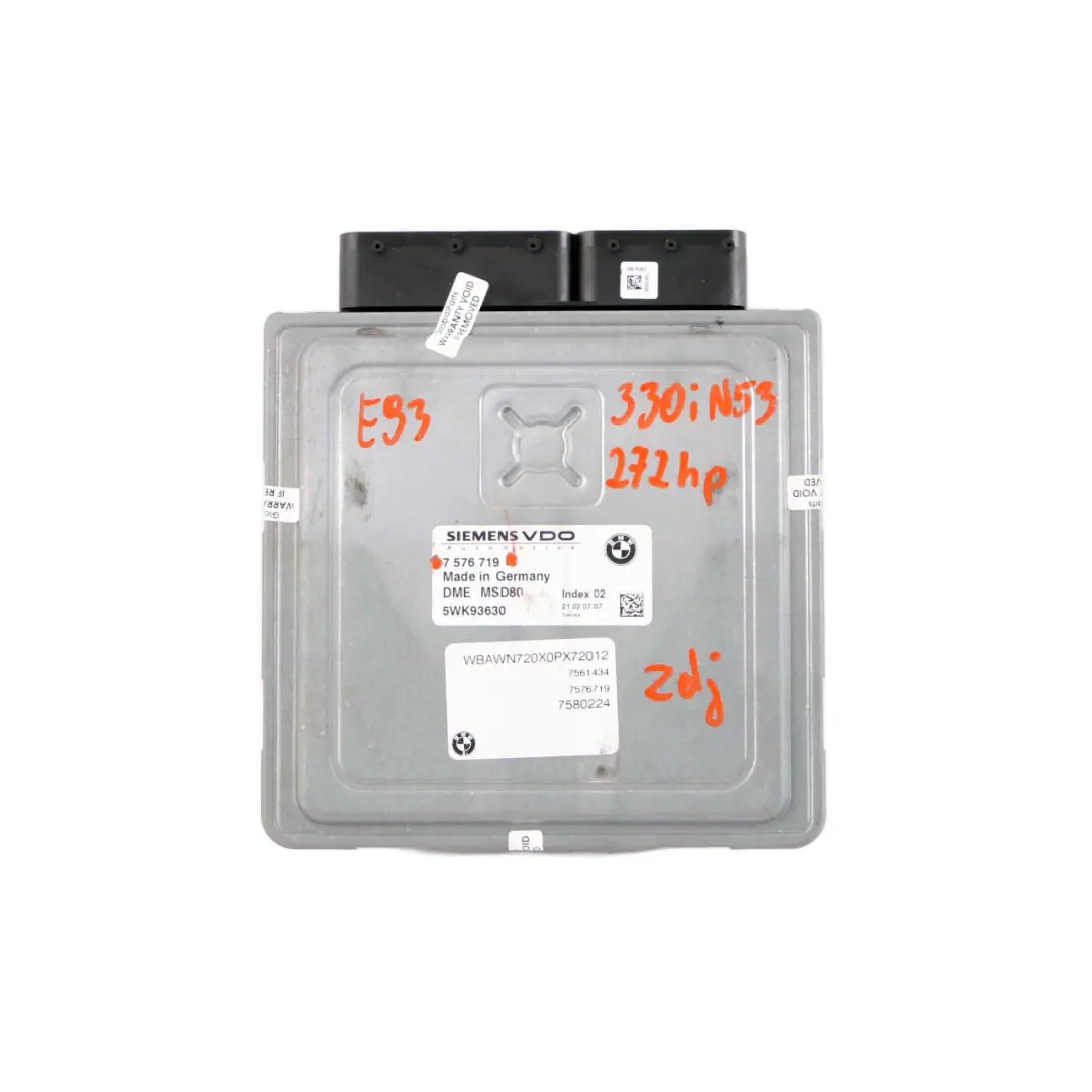 N53 272HP ECU Engine Control Unit DME Automatic to BMW E90 E91 E92 E93 330i with Part number 7576719 BMW E90 E91 E92 E93 330i N53 272HP ECU Engine Control Unit DME Automatic - SKU 7576719 - Part number 7576719