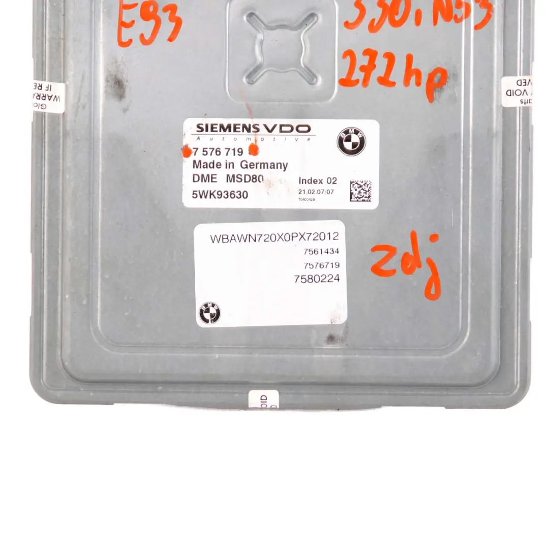 N53 272HP ECU Engine Control Unit DME Automatic to BMW E90 E91 E92 E93 330i with Part number 7576719 BMW E90 E91 E92 E93 330i N53 272HP ECU Engine Control Unit DME Automatic - SKU 7576719 - Part number 7576719