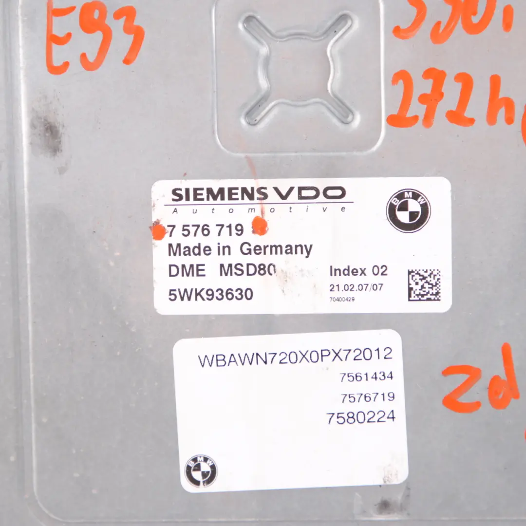 BMW E90 E91 E92 E93 330i N53 272HP ECU Engine Control Unit DME Automatic - SKU 7576719 - Part number 7576719