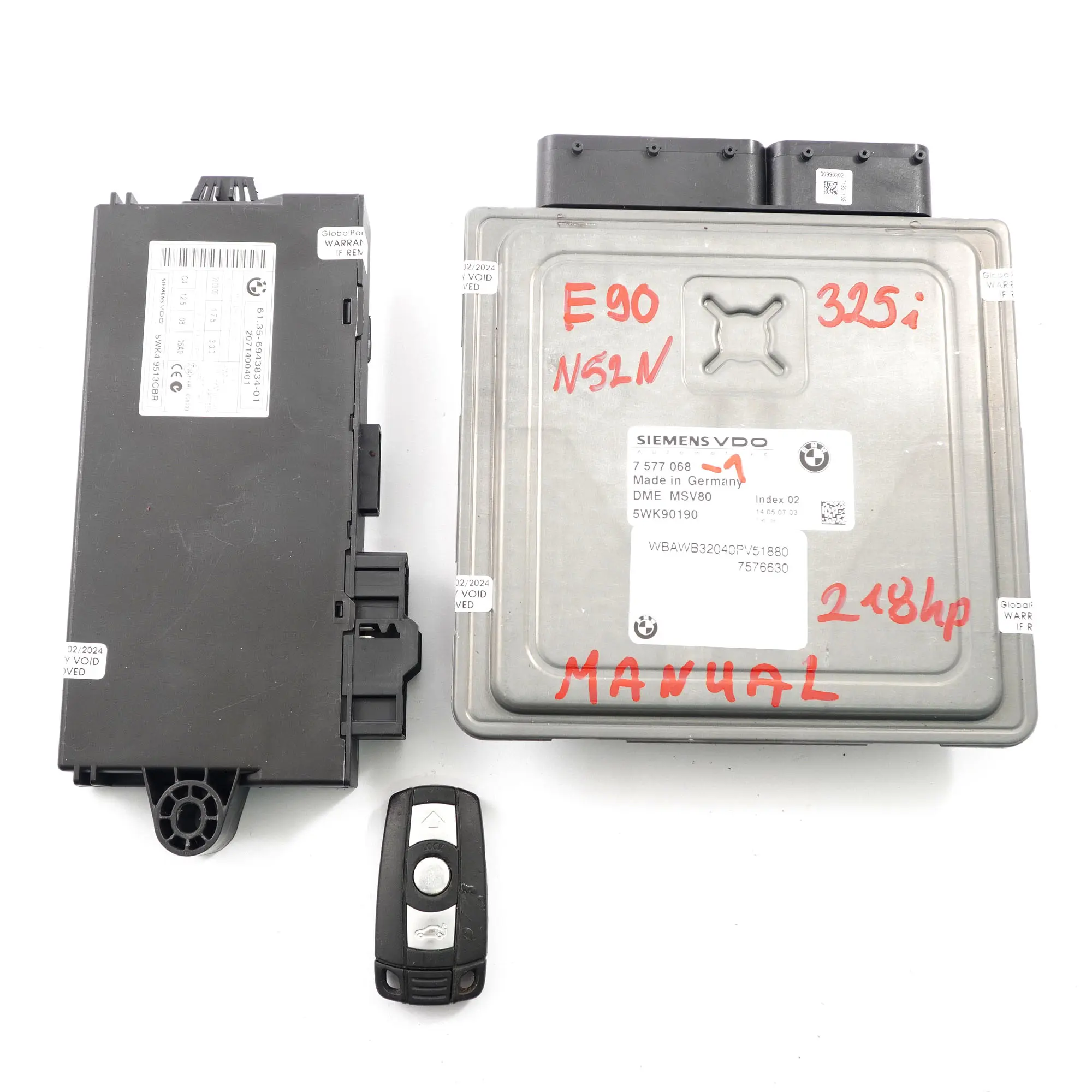 BMW E90 E91 E92 N52N 325i 218HP Engine ECU Kit DME 7577068 + CAS3 + Key Manual