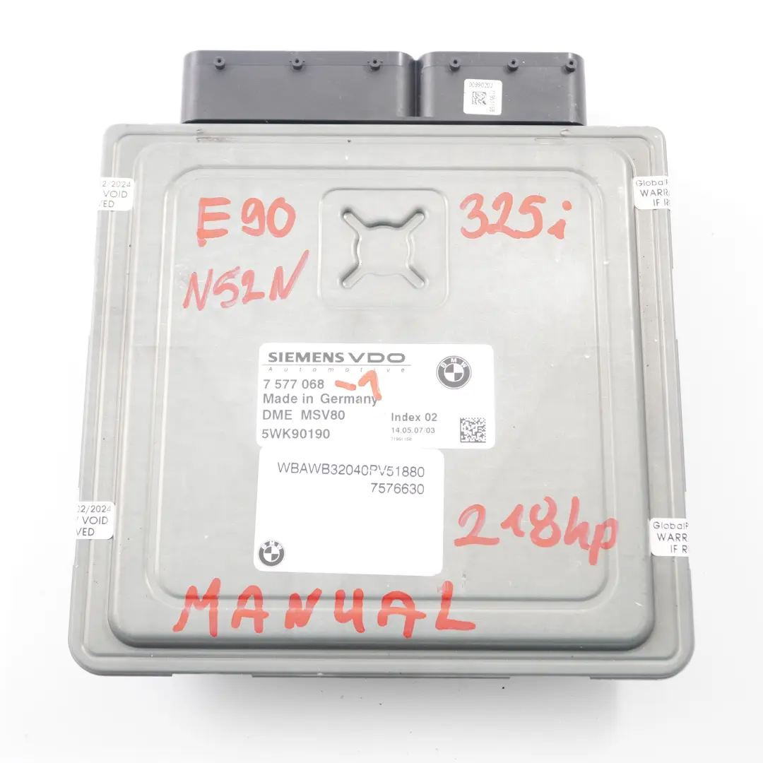 N52N 325i 218HP Motor Kit ECU DME CAS3 Clave Manual para BMW E90 E91 E92 con número de pieza 7577068 BMW E90 E91 E92 N52N 325i 218HP Motor Kit ECU DME CAS3 Clave Manual - SKU 7577068-1 - Número de pieza 7577068