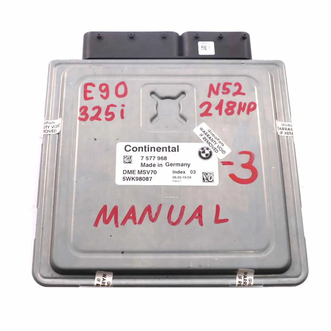 BMW E60 E90 E91 N52 325i 525i Unità di Controllo Motore ECU DME Manuale - SKU 7577968-3 - Numero di parte 7577968