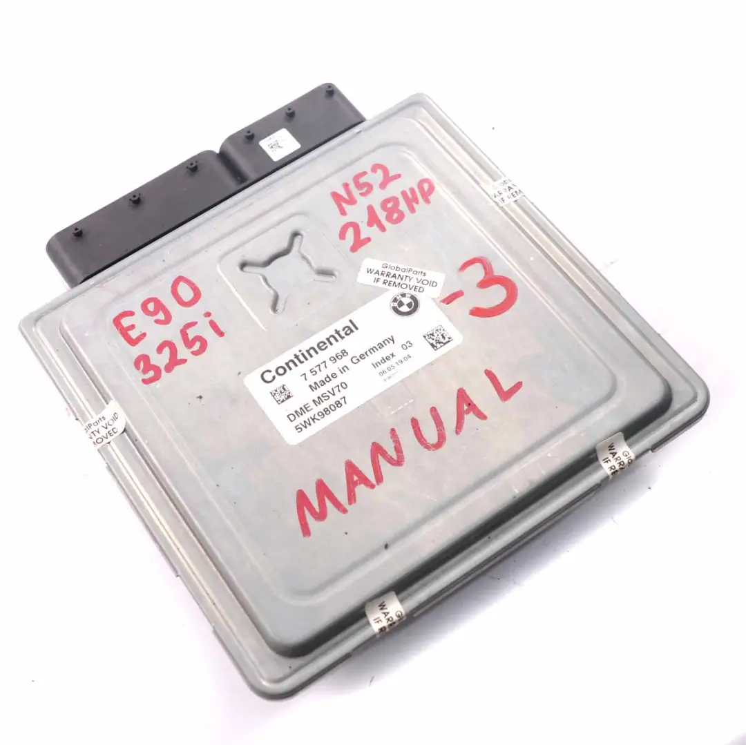 BMW E60 E90 E91 N52 325i 525i Unité de contrôle du moteur ECU DME Manual - SKU 7577968-3 - Numéro de pièce 7577968