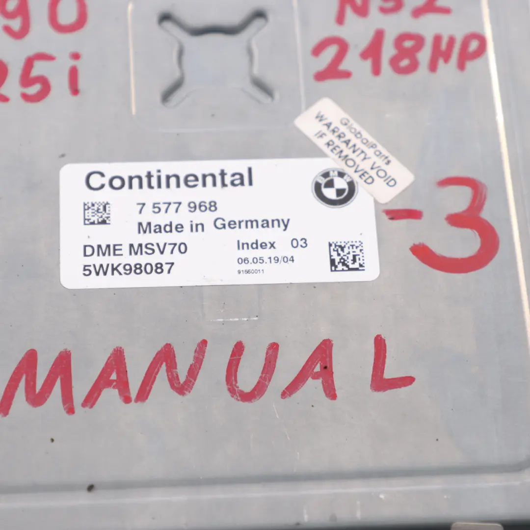 N52 325i 525i Unità di Controllo Motore ECU DME Manuale per BMW E60 E90 E91 con numero di parte 7577968 BMW E60 E90 E91 N52 325i 525i Unità di Controllo Motore ECU DME Manuale - SKU 7577968-3 - Numero di parte 7577968