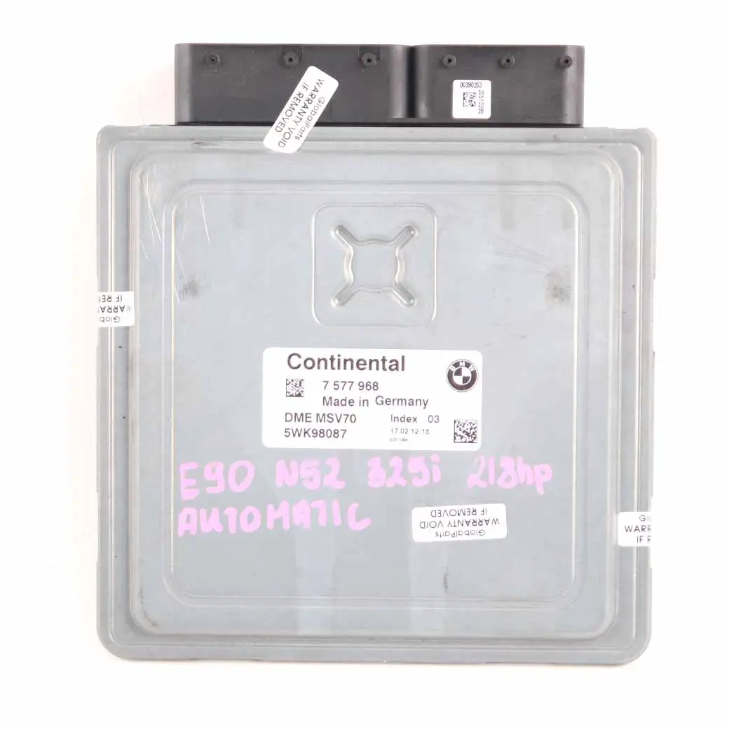 N52 325i 525i Engine Control Unit ECU DME Automatic to BMW E60 E61 E90 E91 with Part number 7577968 BMW E60 E61 E90 E91 N52 325i 525i Engine Control Unit ECU DME Automatic - SKU 7577968 - Part number 7577968