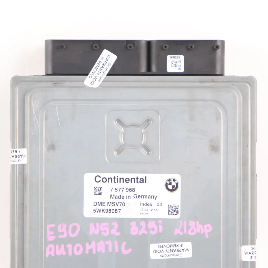 N52 325i 525i Engine Control Unit ECU DME Automatic to BMW E60 E61 E90 E91 with Part number 7577968 BMW E60 E61 E90 E91 N52 325i 525i Engine Control Unit ECU DME Automatic - SKU 7577968 - Part number 7577968