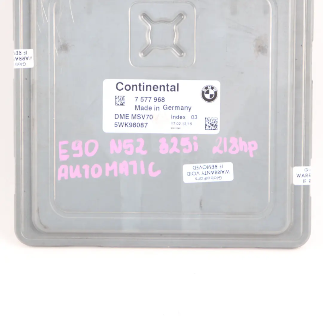 BMW E60 E61 E90 E91 N52 325i 525i Engine Control Unit ECU DME Automatic - SKU 7577968 - Part number 7577968