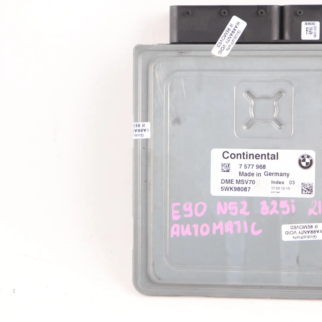 N52 325i 525i Engine Control Unit ECU DME Automatic to BMW E60 E61 E90 E91 with Part number 7577968 BMW E60 E61 E90 E91 N52 325i 525i Engine Control Unit ECU DME Automatic - SKU 7577968 - Part number 7577968