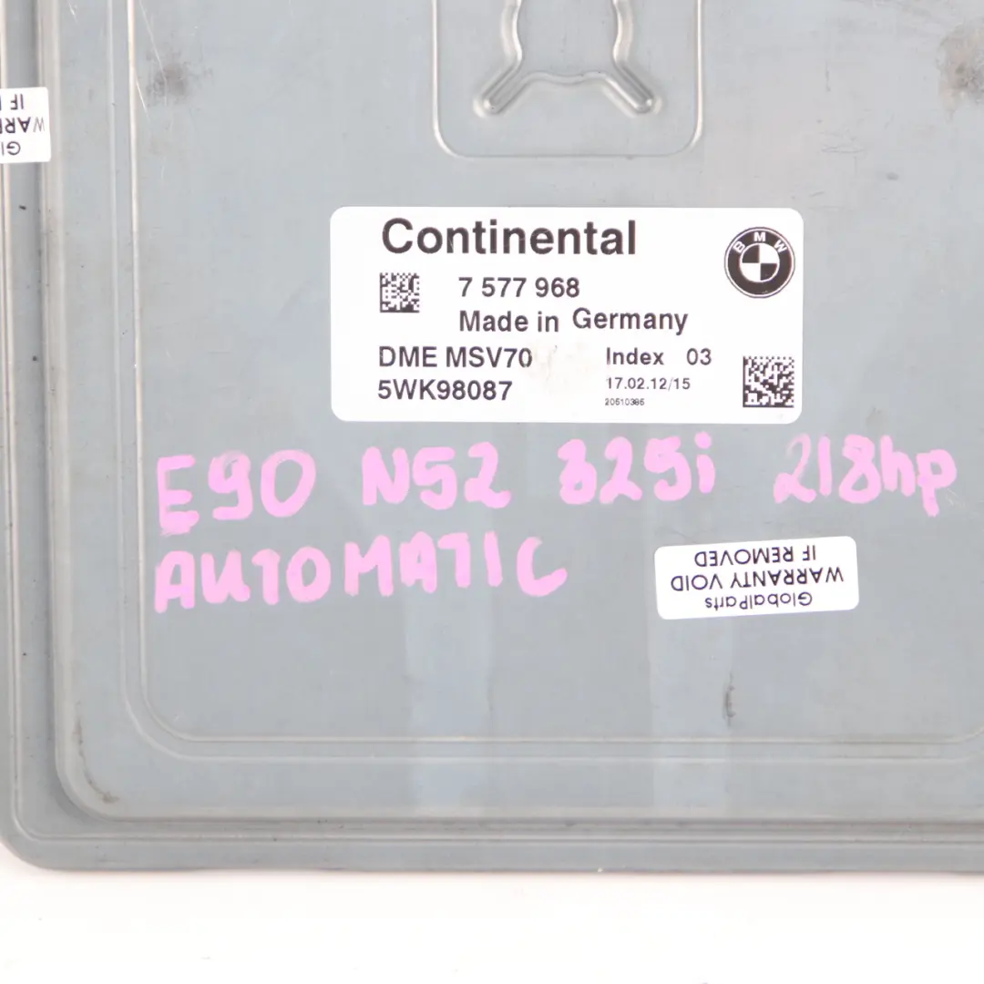BMW E60 E61 E90 E91 N52 325i 525i Engine Control Unit ECU DME Automatic - SKU 7577968 - Part number 7577968
